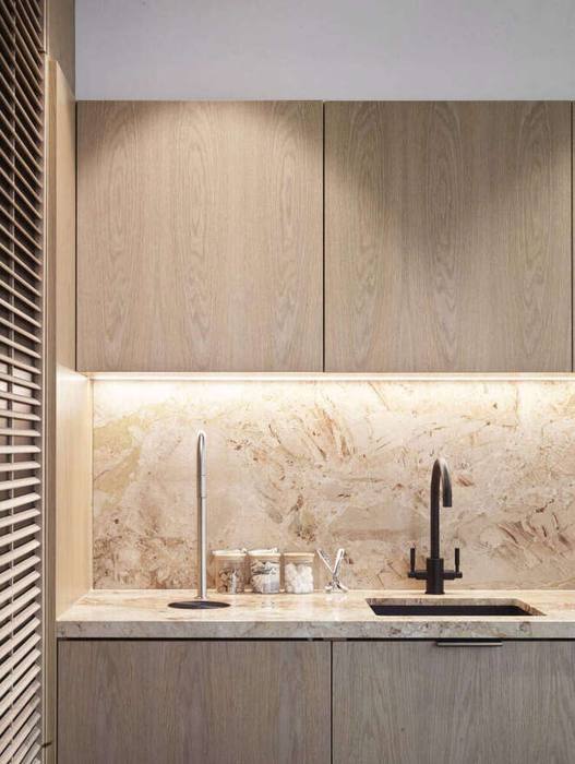 Tea point in pale oak and warm stone